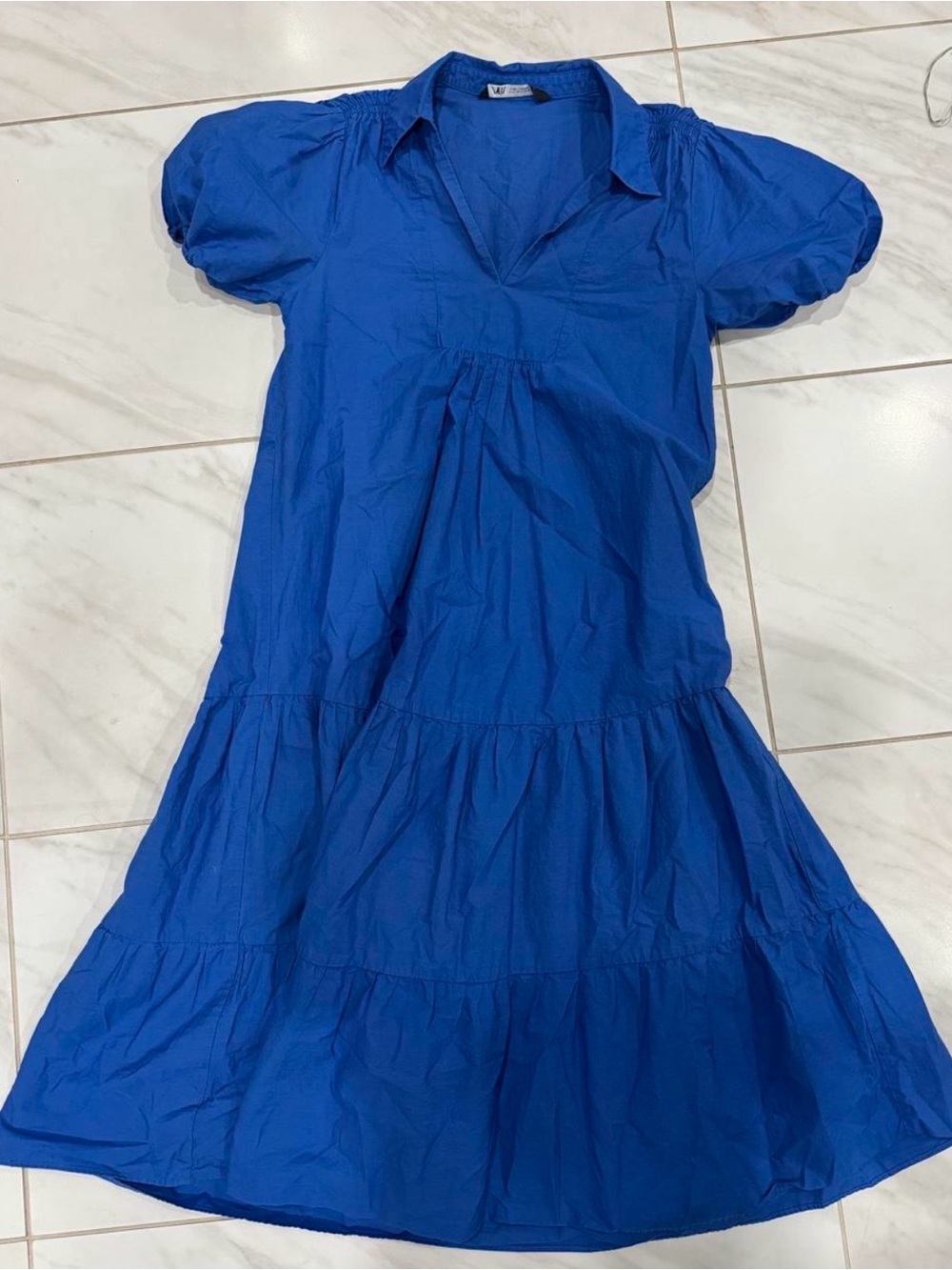 Zara Blue Tiered Short-Sleeve Dress